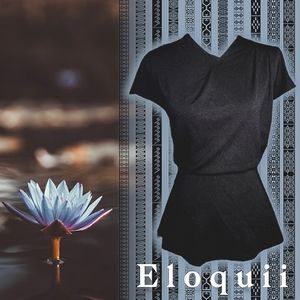Eloquii Cap Sleeve Notch Neckline Peplum Top Black
